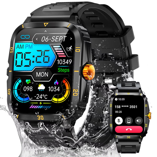 New Smart Watch for Men 3ATM Waterproof 1.96"HD Big Screen Rugged Smart Watch Heart Rate/Spo2/Sleep Monitor Fitness Watch
