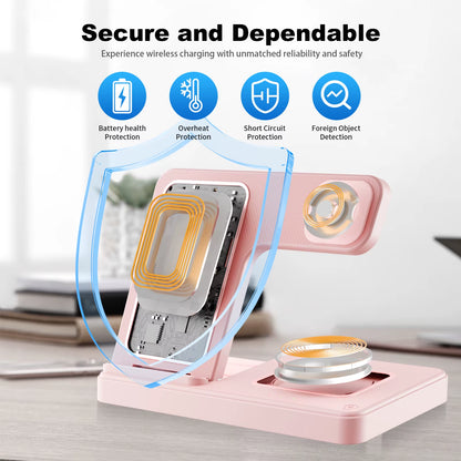 3 in 1 Magnetic Wireless Charger Stand 15W Fast Charging Dock Station Multiple Devices for Iphone 15 14 13 8 Apple Watch Airpods