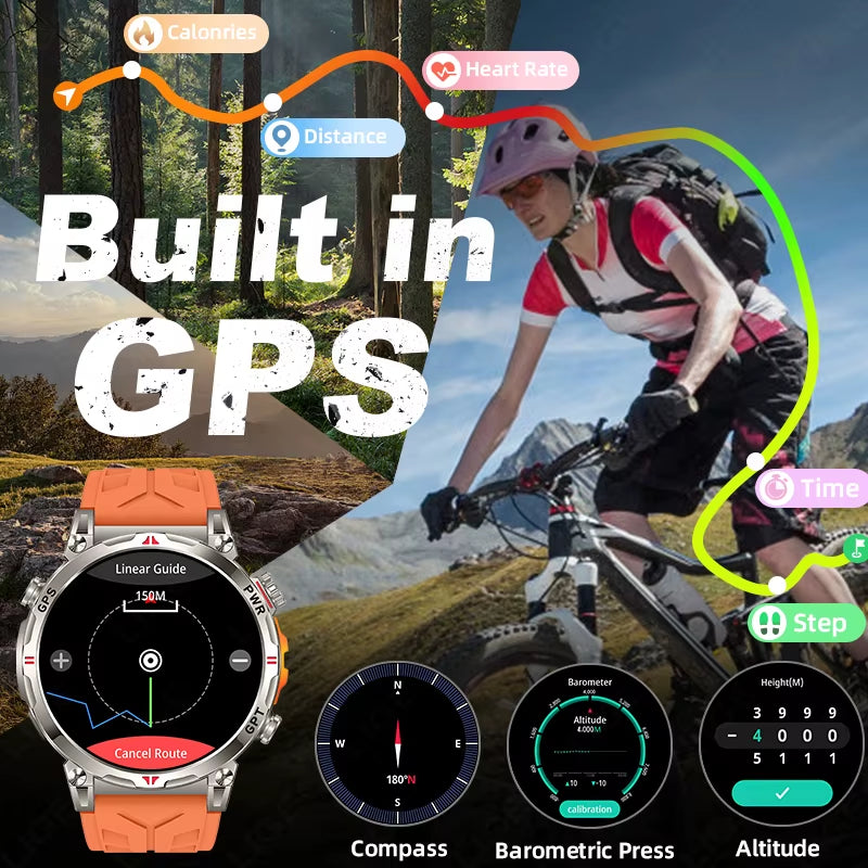 New 530Mah Large Battery GPS Smart Watch Men 1.39" HD Display Outdoor Compass Sports Fitness Bluetooth Call Men Smartwatch