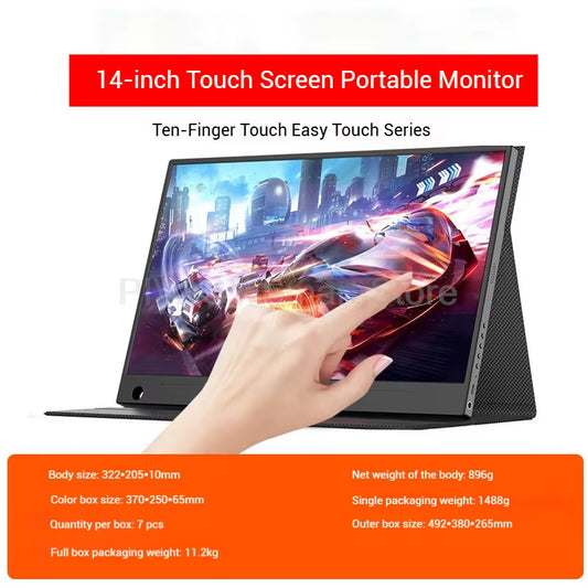 14 Inch Touchscreen Portable Monitor for PC Laptop Secondary Screen Expansion Switch External Display 10-Point Touch 100%SRGB