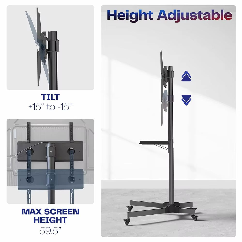 Mobile Tv Cart for 13 to 60 H Screens up to 55 Lbs, Lcd Led Oled 4K Smart Flat and Curved Panels, Rolling Stand with Laptop Dvd