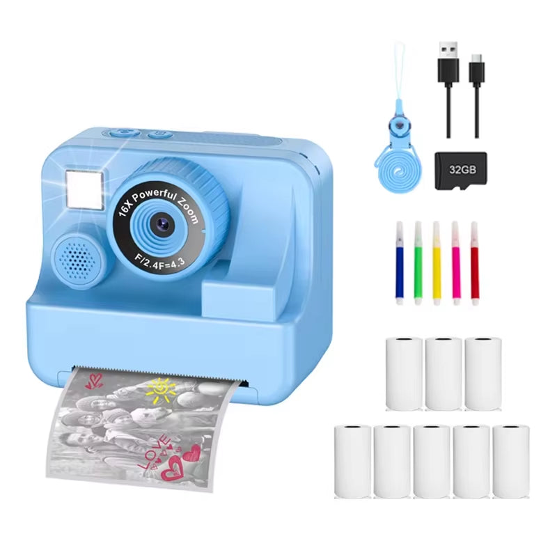 Kids Camera Instant Camera 1080P HD Dual Lens Selfie Digital Camera Print for Girls Boys Christmas Birthday Gifts Toys