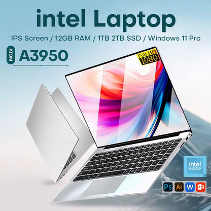 14.1Inch  Atom A3950 Laptop Computer Windows 11 Pro 2025 Notebook PC 12GB RAM 512GB 1TB SSD 1920*1080 Office Computer PC