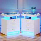 2 Set Nightstands with Wireless Charging Station, Auto Sensor 3 Color Dimmable LED Night Stand, Modern Bedside Table with 3 Dra