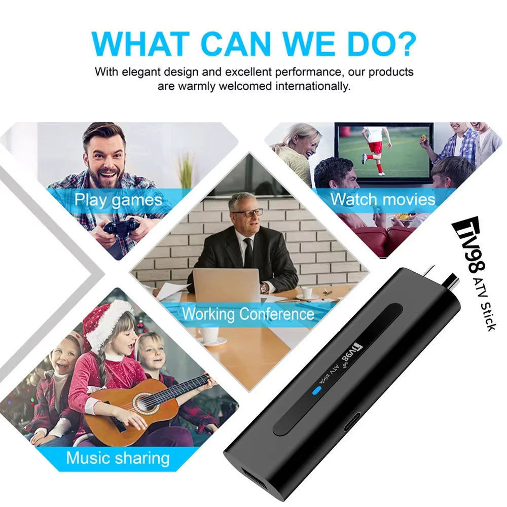 TV98 Mini TV Stick Android 14 TV Stick HDR Set Top Box 8K Video Wifi 2.4/5G Streaming Smart TV Box for Network Media Player