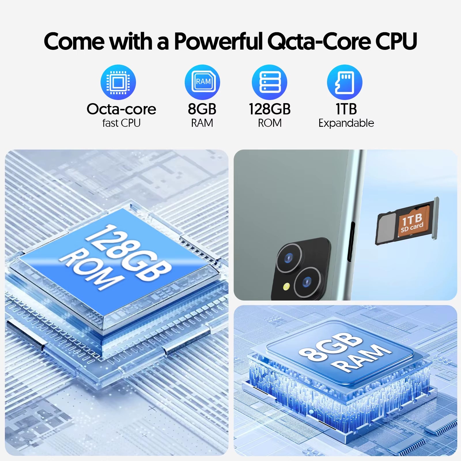 Android 14 Tablet, with Keyboard, Mouse, Protective Case, Stylus, 8(4+4) GB+128GB, Octa-Core Processor, GMS Certification