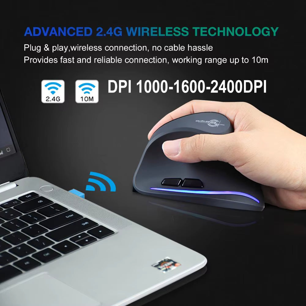 F35 Wireless Mouse Vertical Rechargeable Ergonomic Mouse 2400 DPI Optical Gaming Mice for Gamer Computer Laptop PC Mac IOS