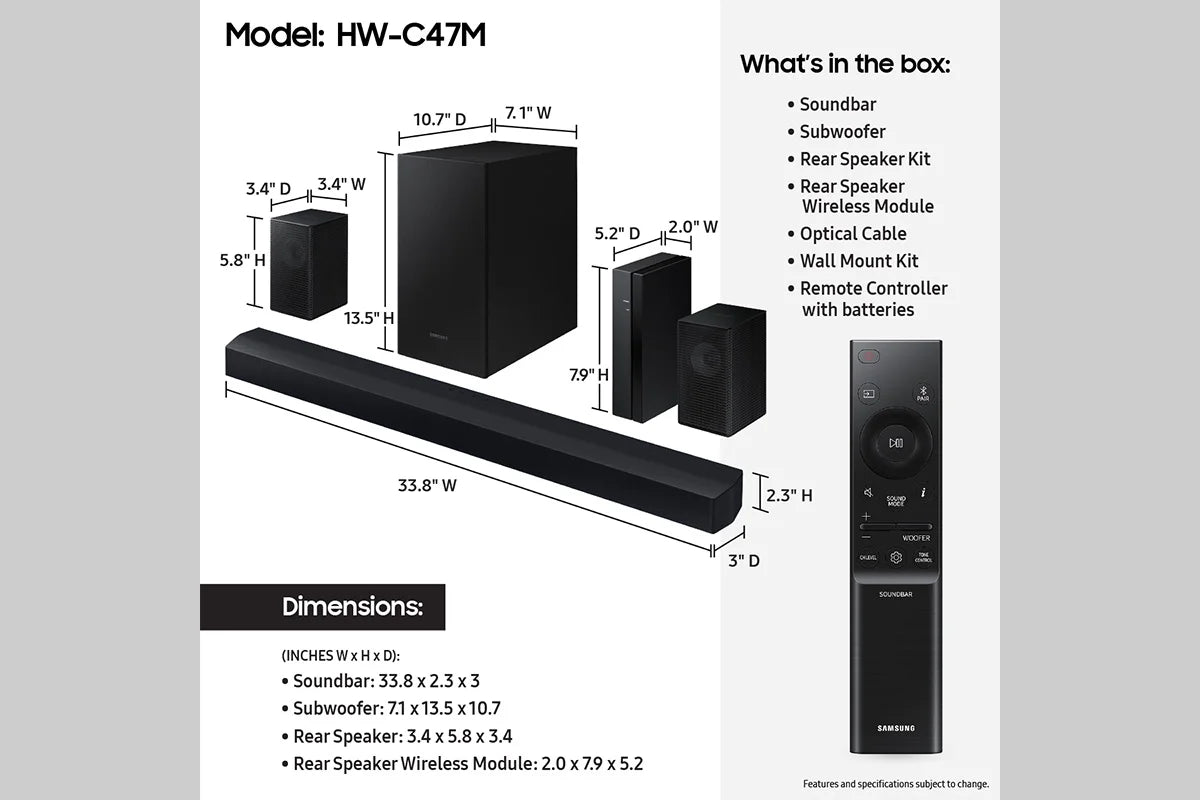 B-Series 4.1.CH Soundbar & Rear Speakers with Subwoofer, Bluetooth, HW-C47M/ZA 2023