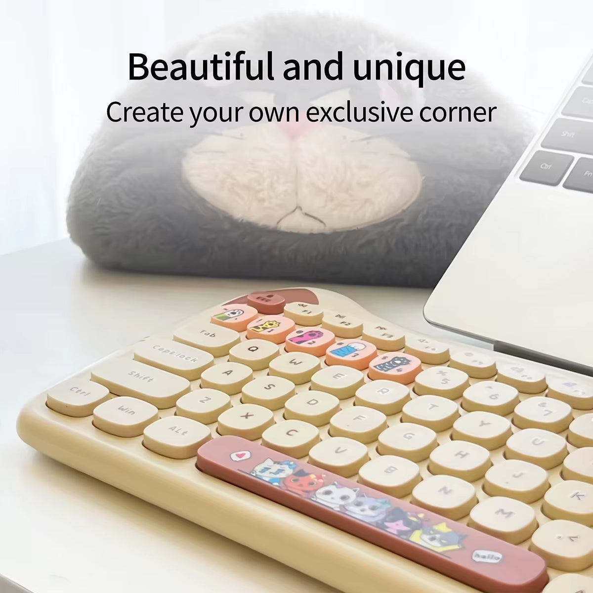 Wireless Connection Cute Cat Shape Mixed Color Keycaps Ergonomic Miaomeng plus Keyboard and Mouse Set