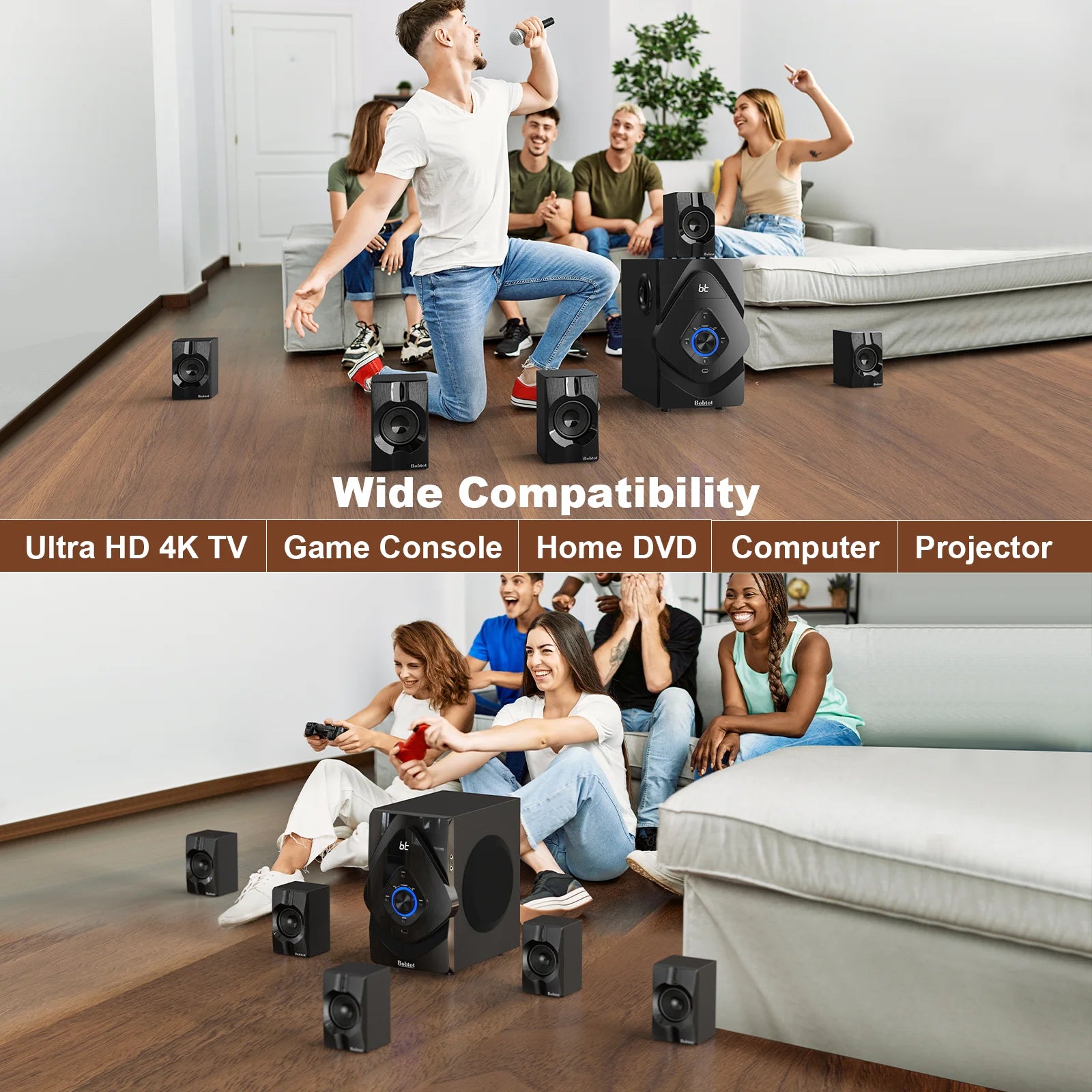 Surround Sound Systems Wireless Rear Satellite Speakers - 800W 6.5Inch Subwoofer 5.1/2.1 Channel Home Theater Systems with ARC Optical Bluetooth Input