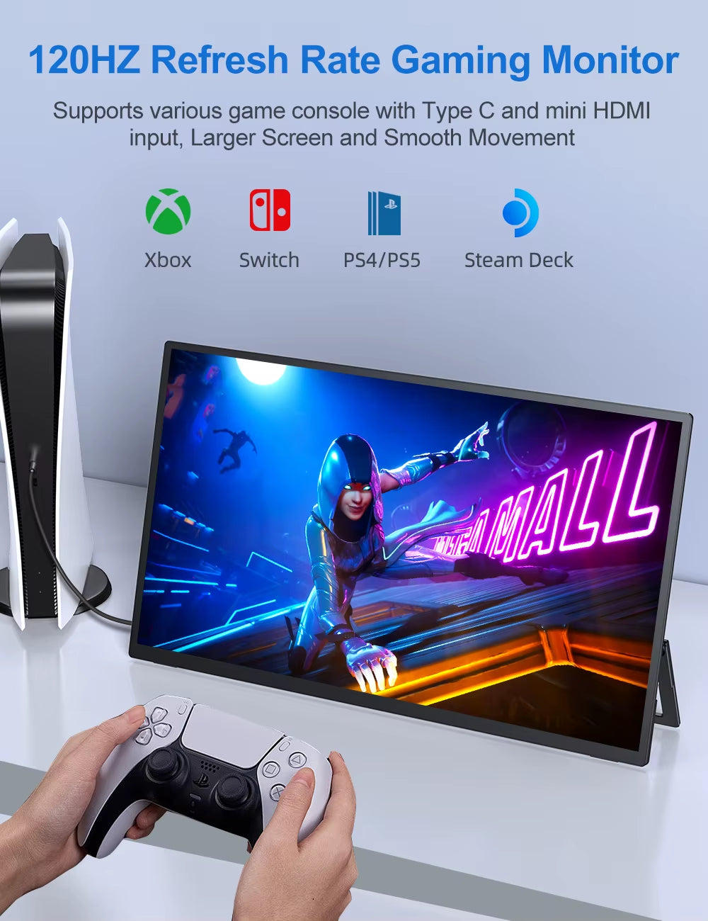 18.5" Computer Monitor IPS Touchscreen 120Hz Display FHD with Type C HDMI VESA Swivel Lift Bracket for Laptop PC Gaming