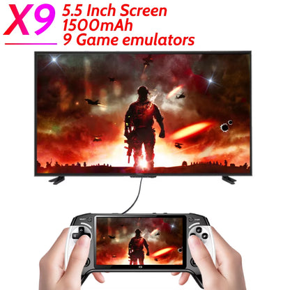 X9 Handheld Game Console Built-In 9 Classic Game Emulators 5.5Inch Screen 1500Mah 360° Non-Slip Joystick Retro Video Game Player