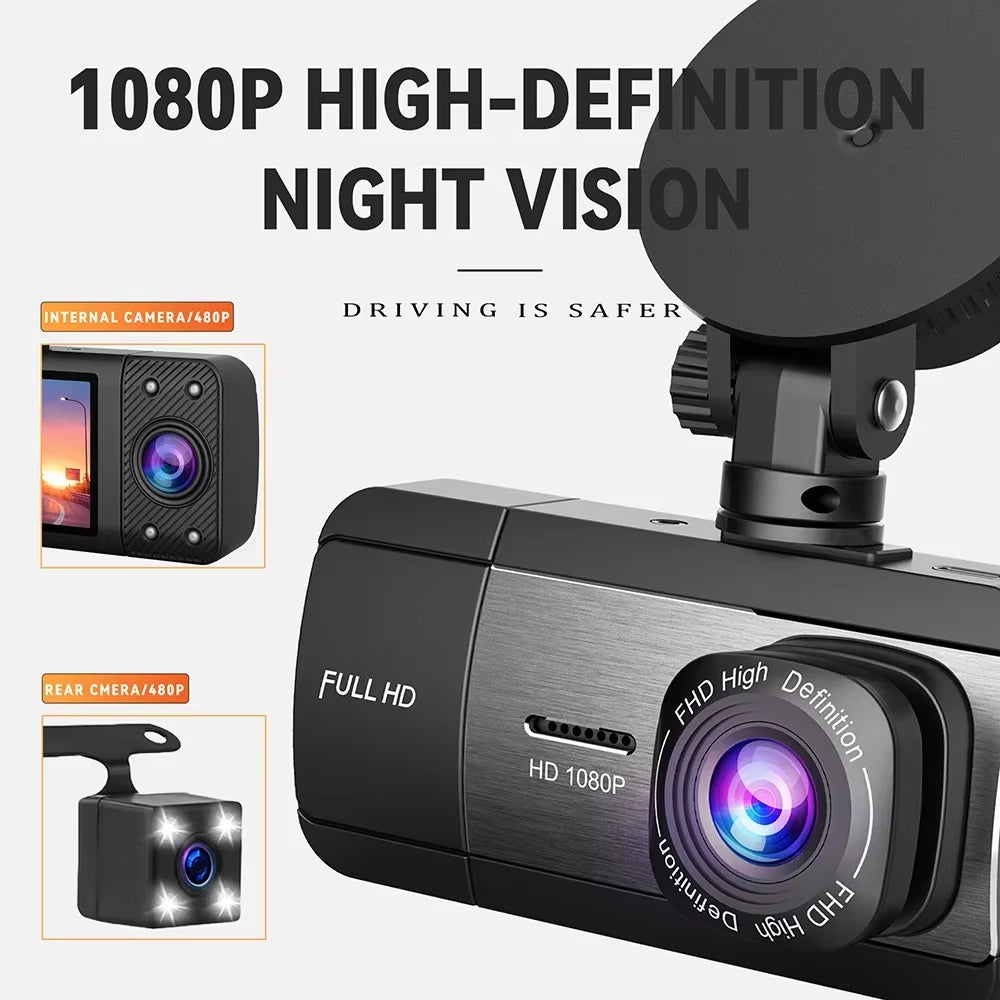 Newes 3Camera 1080P HD Dash Cam Hide Car Recording Camera Cars 2Inch DVR Camera Black Box Night Vision 24H Monitor Video Parking