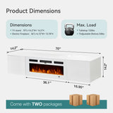 70In Wall Mount Floating TV Stand Console Electric Fireplace 36In 12-Color LED Storage Fit 80In Tvs Living Room White Customized