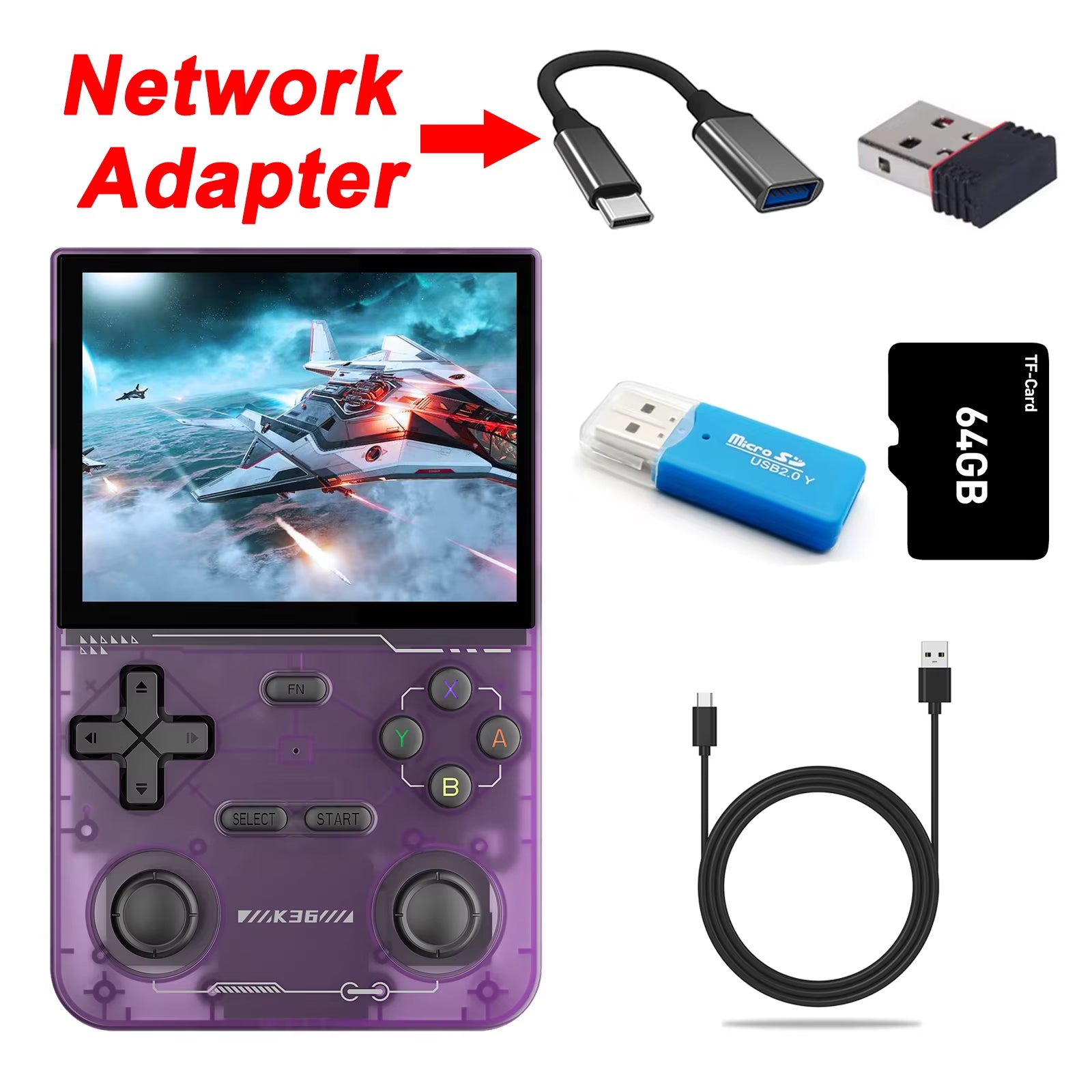 K36 Handheld Game Console 3.5Inch IPS 640X480 Screen Built in 64GB Card Support Two Game Consolesto Play Together Online