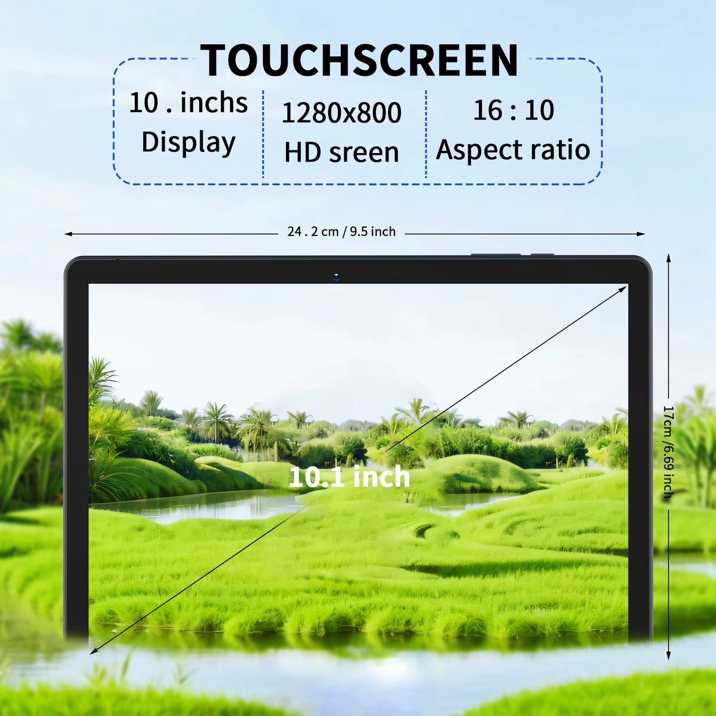 10.1 Inch Tablet PC Android 13 64 GB Quad Core Touch Screen Wifi with SIM Slot Support 3G Phone Call