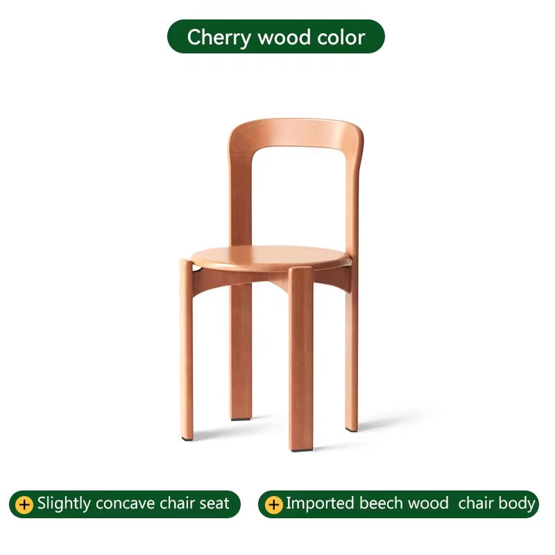 Rey Chair Nordic Beech Solid Wood Plywood Dining Stackable Vintage Curved Backrest Swiss Chair
