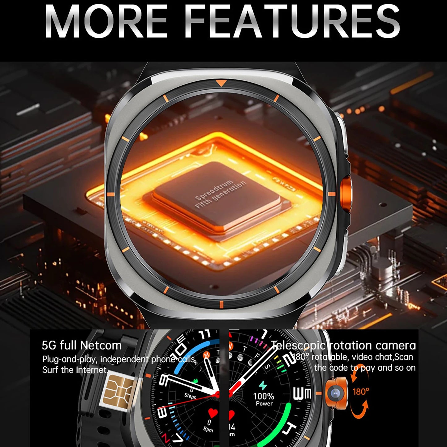 2025New WATCH 7 Ultra Upgrade 5G Smart Watch Men 1480Mah 32GB Memory 480*480 HD Screen Camera NFC GPS Compass Sports Smartwatch