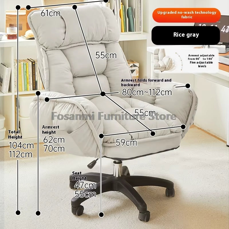 Comfort Soft Desk Chair with Adjustable Armrests Home Office Ergonomic Wide Seat Computer Chairs High-Back Gaming Recliner Chair