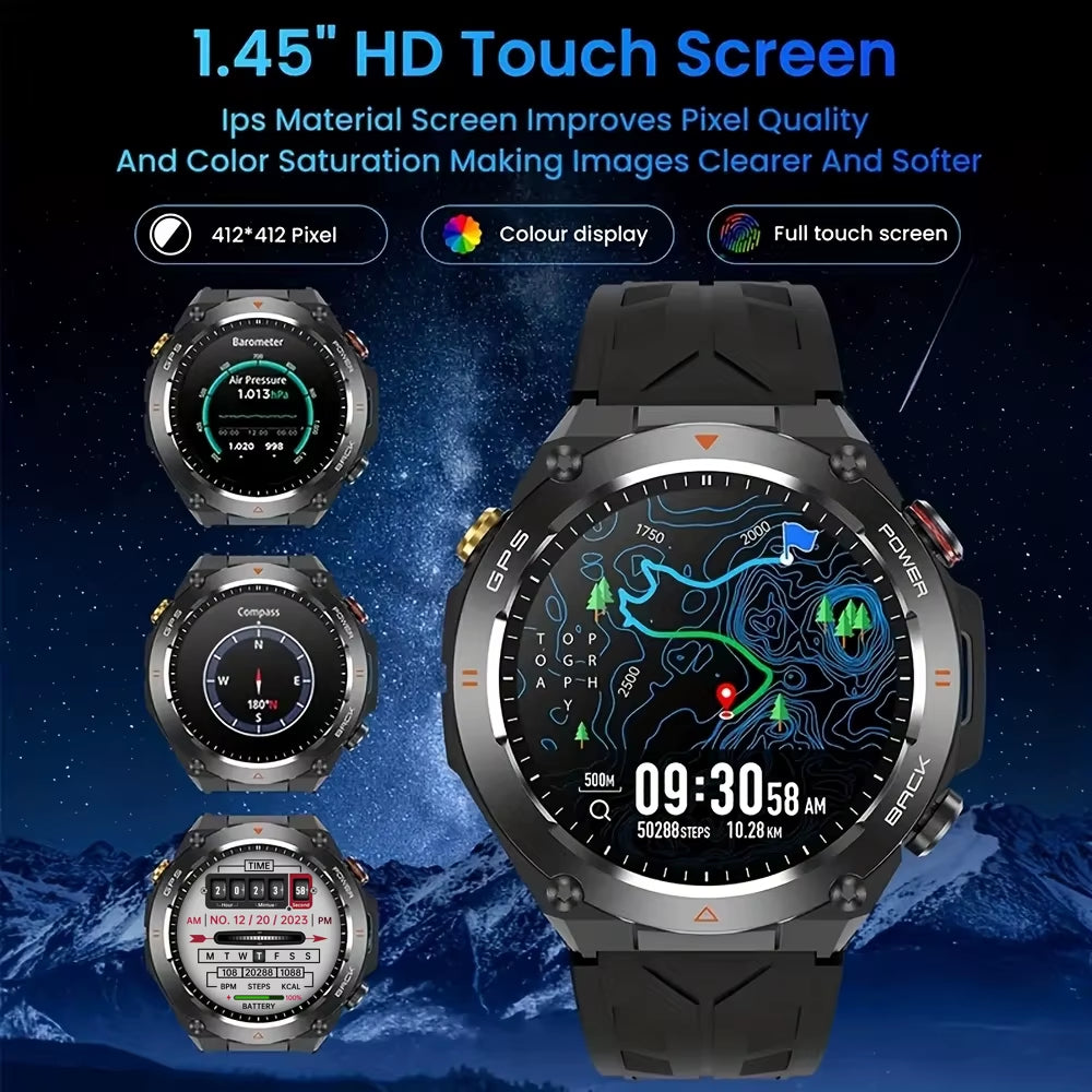 2025 Built-In GPS Smart Watch Bluetooth Call 1ATM Waterpro Military Sports Fitness Tracker Smartwatch for Men