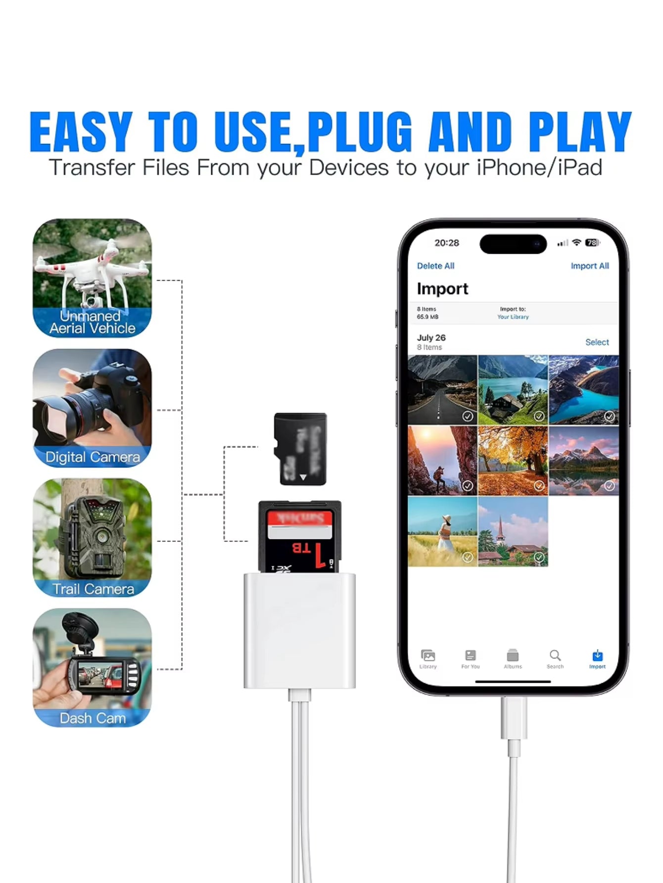 Dual-Card Dual-Wire Card Reader, Supports SD/TF Card Reader, Suitable for Apple Type-C Mobile Phones and Tablets