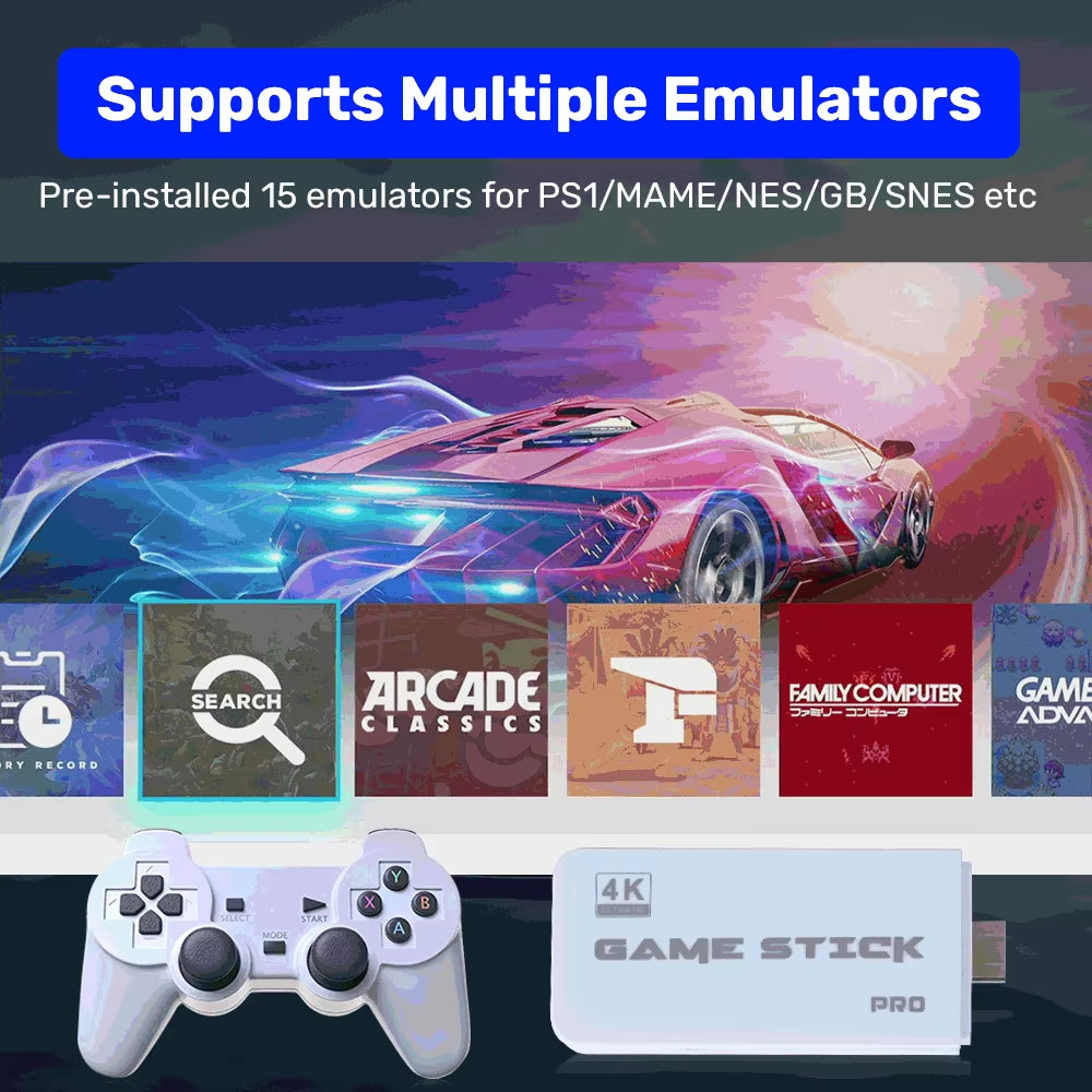 M15 Game Stick 64G Video Game Console 4K UHD Output with 30000+ Retro Games for PS1/MAME/SNES with Wireless Controllers