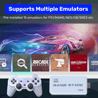 M15 Game Stick 64G Video Game Console 4K UHD Output with 30000+ Retro Games for PS1/MAME/SNES with Wireless Controllers