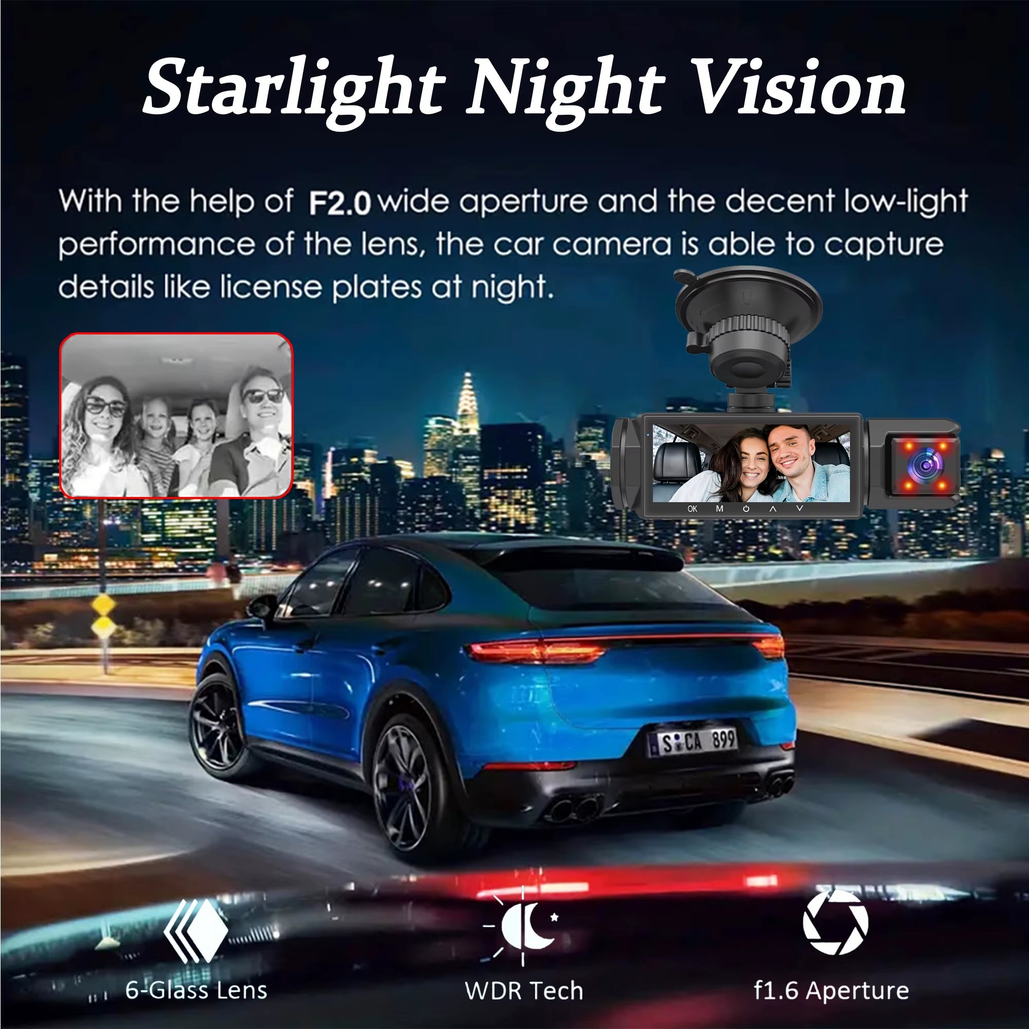 1080P WIFI Dash Cam for Cars 3Ch Front Rear and inside Car Camera with IR Night Vision Loop Recording Wide Angle Car DVR