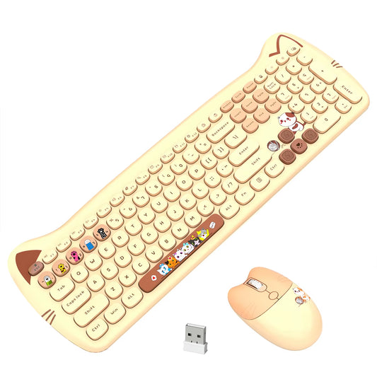 Wireless Connection Cute Cat Shape Mixed Color Keycaps Ergonomic Miaomeng plus Keyboard and Mouse Set