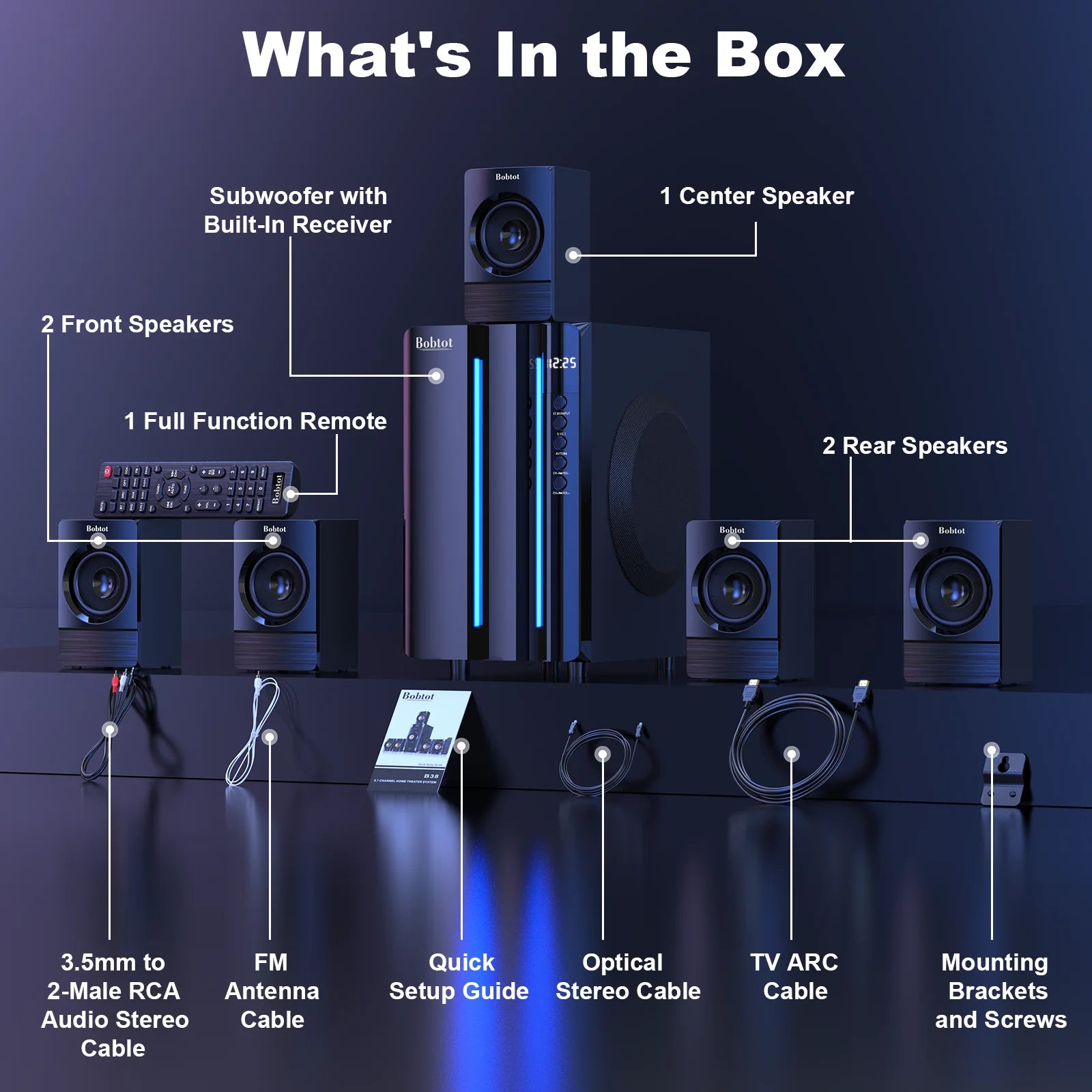 Surround Sound Systems Home Theater System - 800 Watts Peak Power 6.5" Subwoofer 5.1/2.1 Wired Stereo Speakers