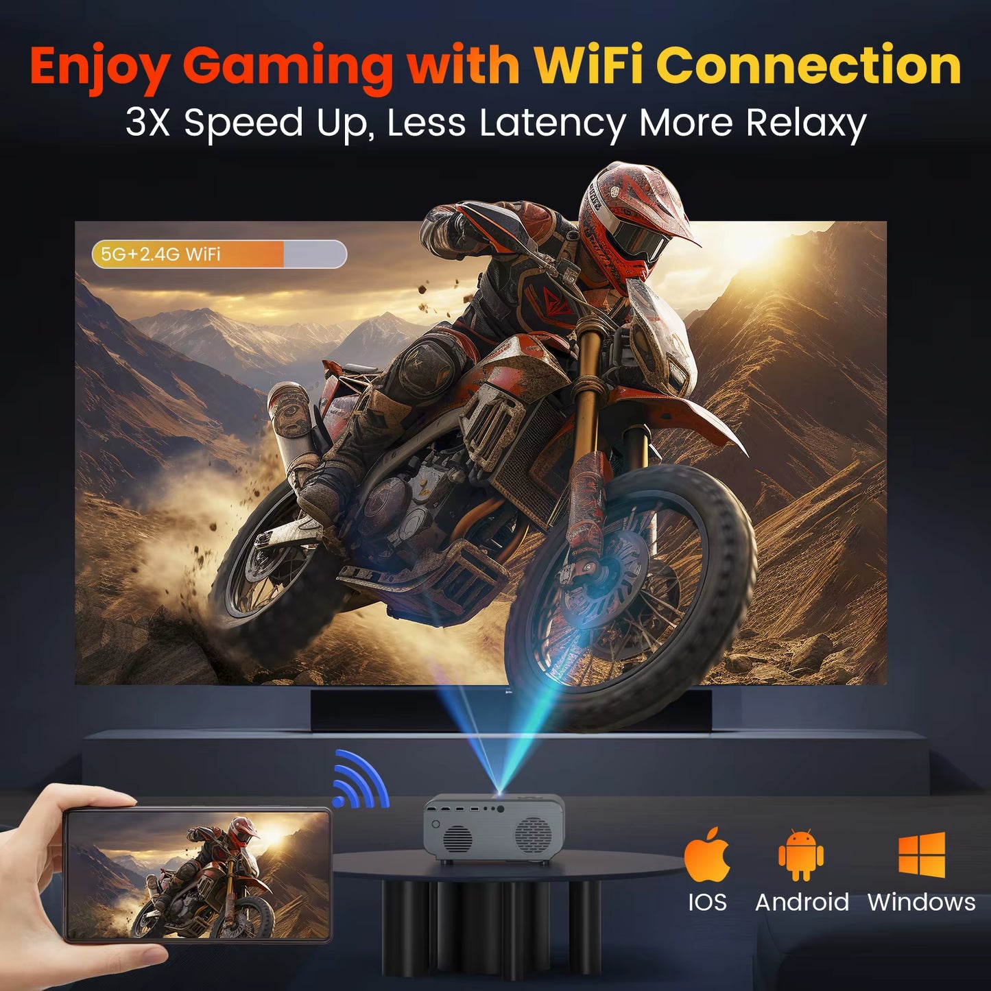 1080P Auto Focus Projector,15000Lux,Wifi/Bluetooth,4K Support,6D Keystone, 50% Zoom,Portable, HDMI/USB/AV/PS5 Compatible