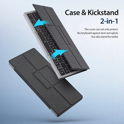 Bluetooth Keyboard Folding Keyboard with Touchpad Leather Case Rechargeable Multi-Device Wireless Bluetooth 5.2 Tablet Keyboard