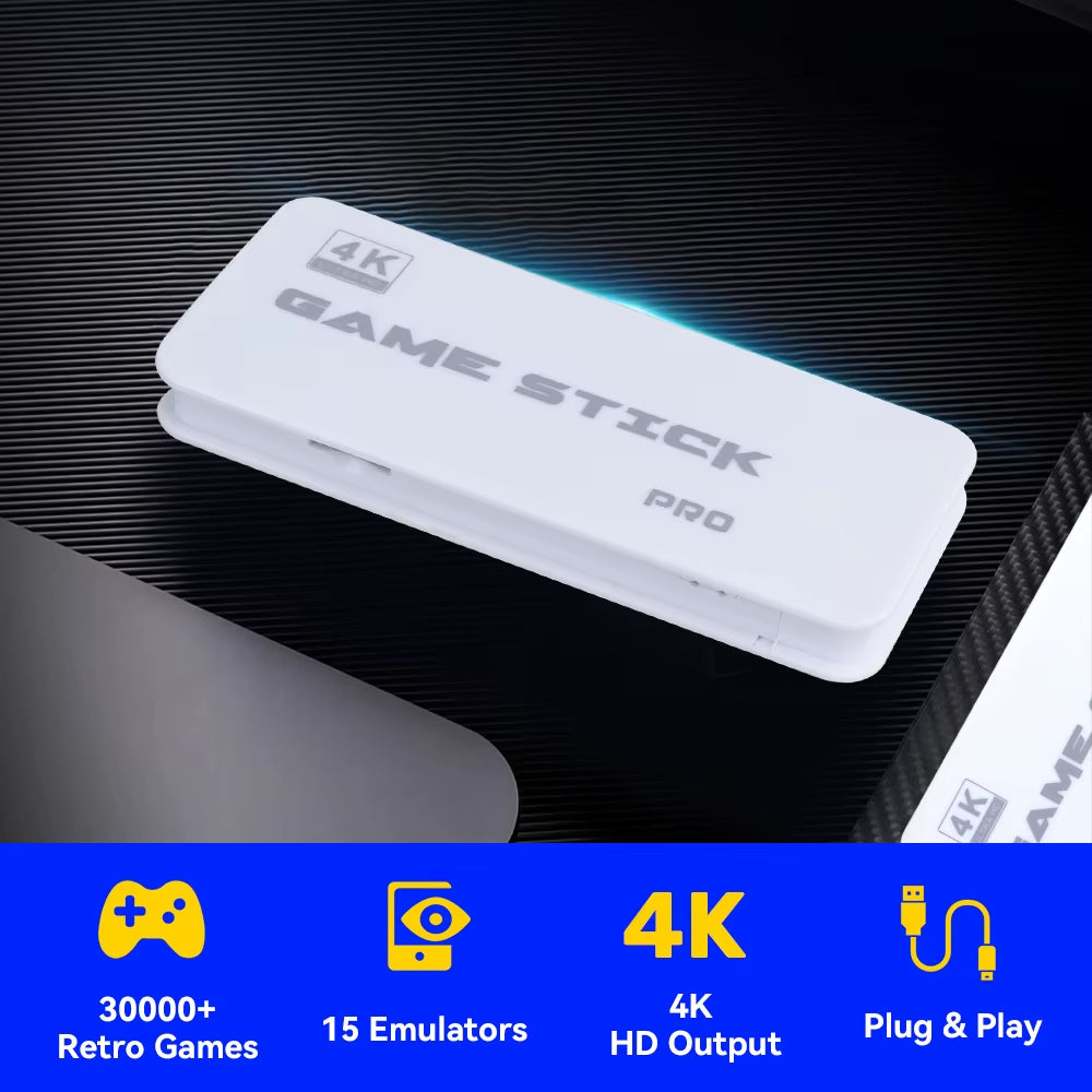 M15 Game Stick 64G Video Game Console 4K UHD Output with 30000+ Retro Games for PS1/MAME/SNES with Wireless Controllers