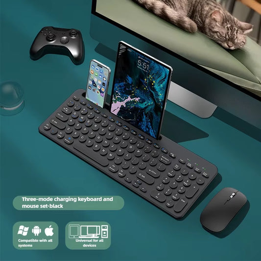 2.4G Wireless Keyboard and Mouse Combo Three-Mode Multi System Compatibility Bluetooth Keyboard Mouse Set Rechargeable Keyboards