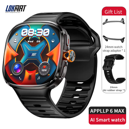 New APPLLP 6 MAX Android Smart Watch Phone Amoled Touch Screen Rotating Camera AI Translation Function Chatgpt