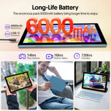 Android 14 Tablet, 10.1 Inches, Quad-Core Processor, 6GB RAM + 64GB ROM, 600GB Expansion Memory, 6000Mah