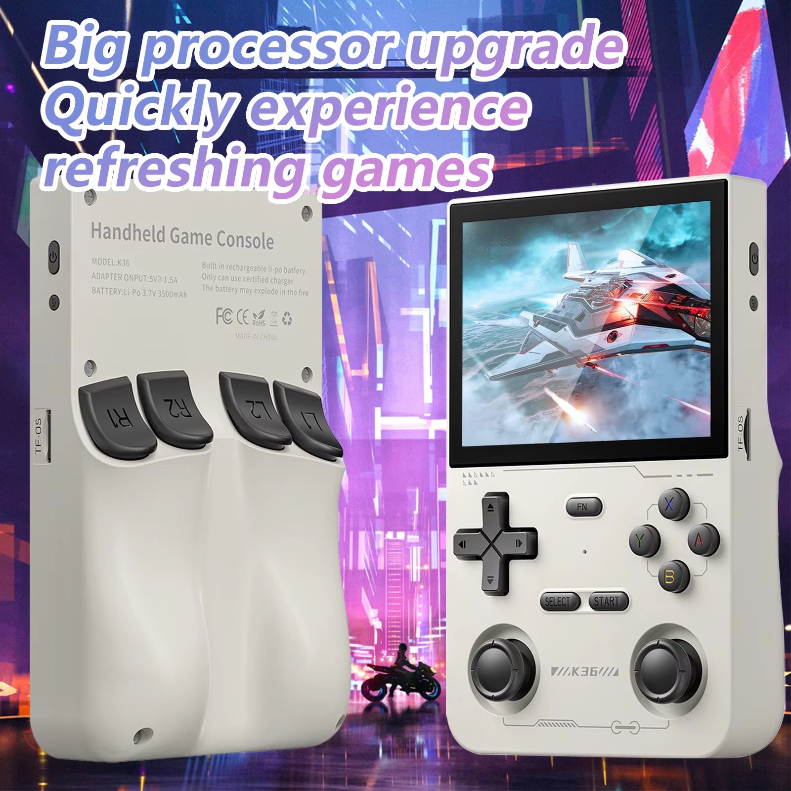 K36 Handheld Game Console 3.5Inch IPS 640X480 Screen Built in 64GB Card Support Two Game Consolesto Play Together Online