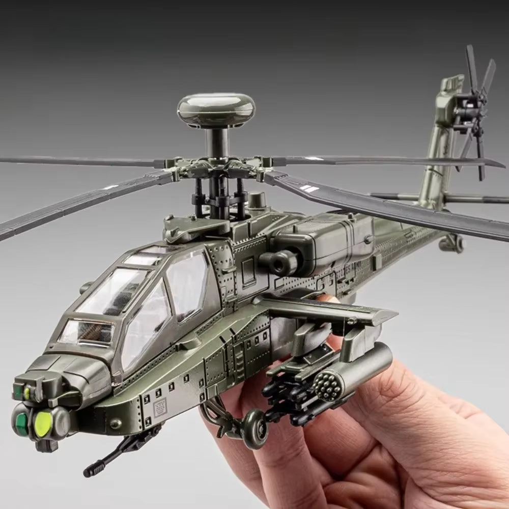 1:32 Scale AH-64 Airplane Model Toy Car Alloy Diecast Rotatable Propeller Sound Light Fighter Vehicle Models for Kids Gifts