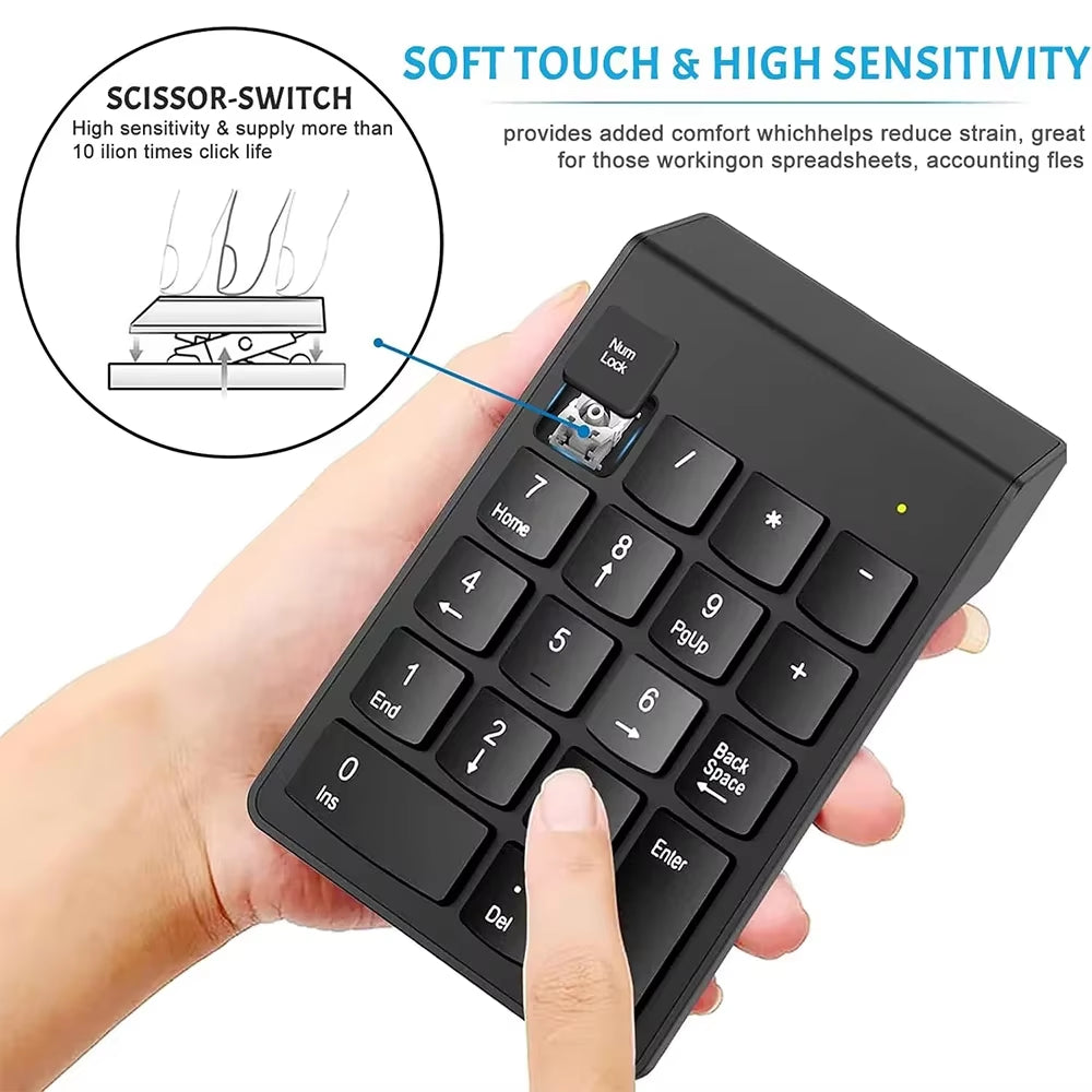 USB Wired Numeric Keypad 18-Key Mini Number Pad Portable 2.4G Wireless Digital Keyboard for Imac Macbook Laptop PC Notebook