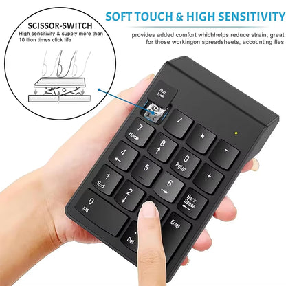 USB Wired Numeric Keypad 18-Key Mini Number Pad Portable 2.4G Wireless Digital Keyboard for Imac Macbook Laptop PC Notebook