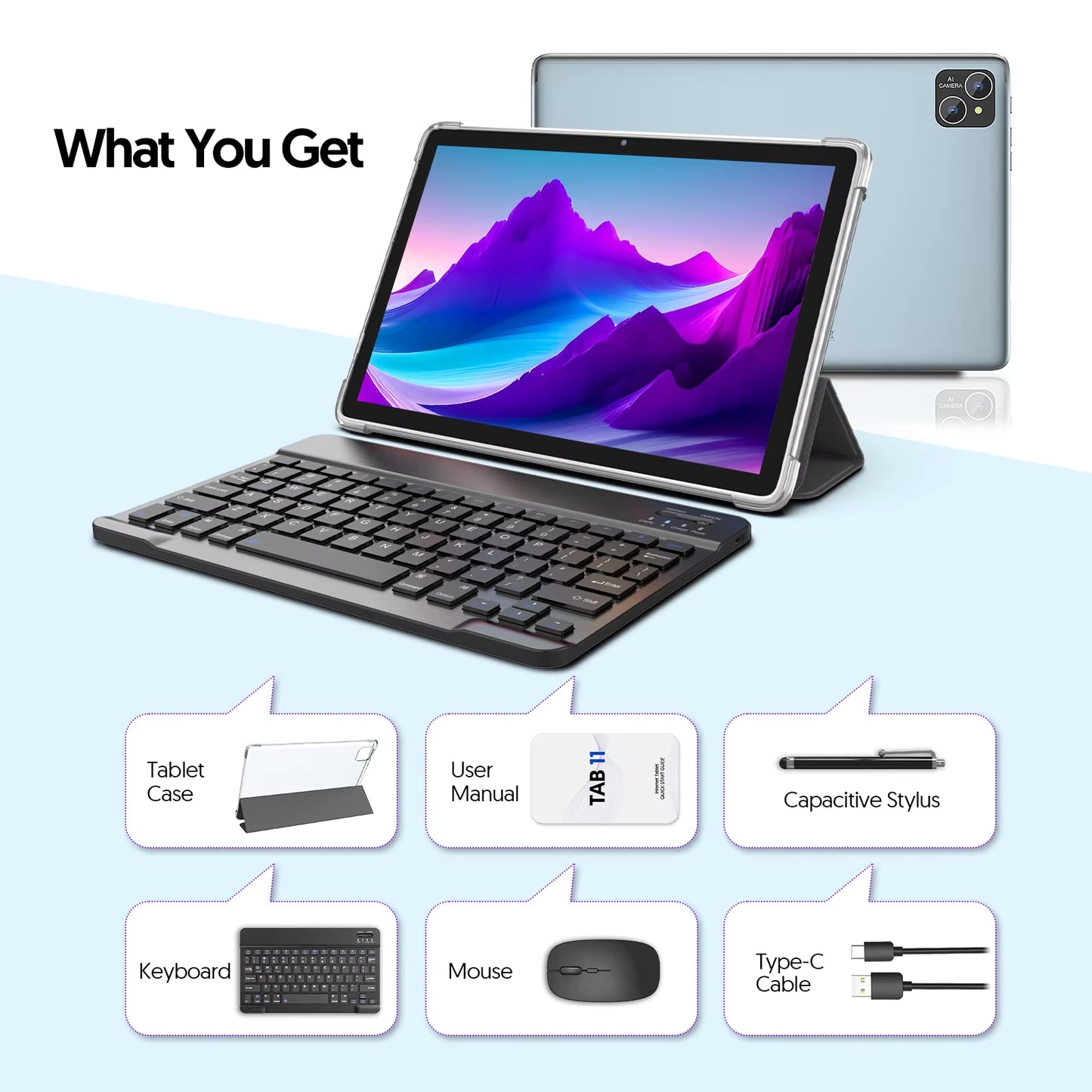 Android 14 Tablet, with Keyboard, Mouse, Protective Case, Stylus, 8(4+4) GB+128GB, Octa-Core Processor, GMS Certification