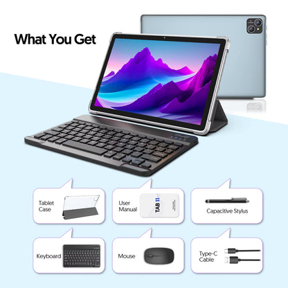 Android 14 Tablet, with Keyboard, Mouse, Protective Case, Stylus, 8(4+4) GB+128GB, Octa-Core Processor, GMS Certification