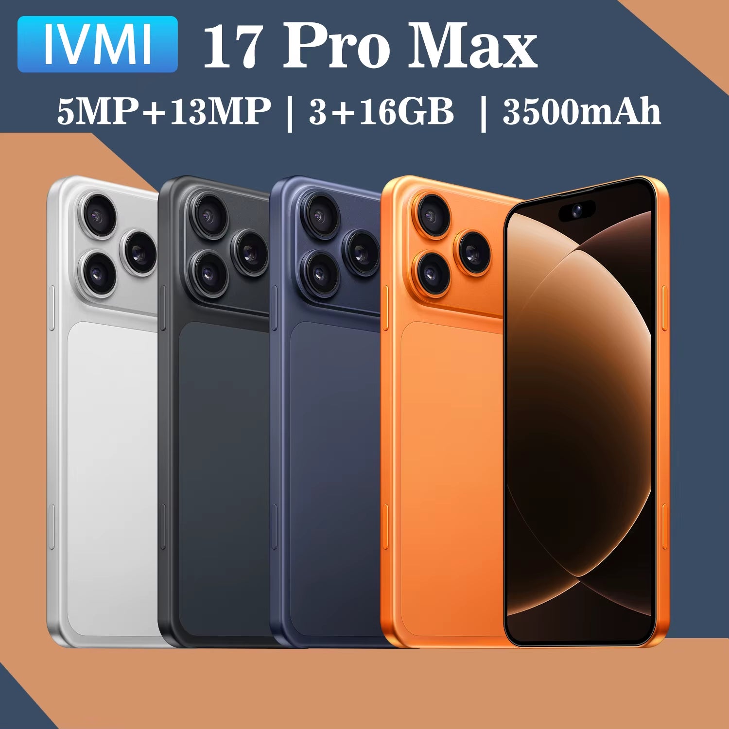 Global Vision 17 Pro Max Smartphone Android 3GB RAM 16GB ROM 6.7 Inch Dual SIM 4G Network 5+13MP Mobile Phones
