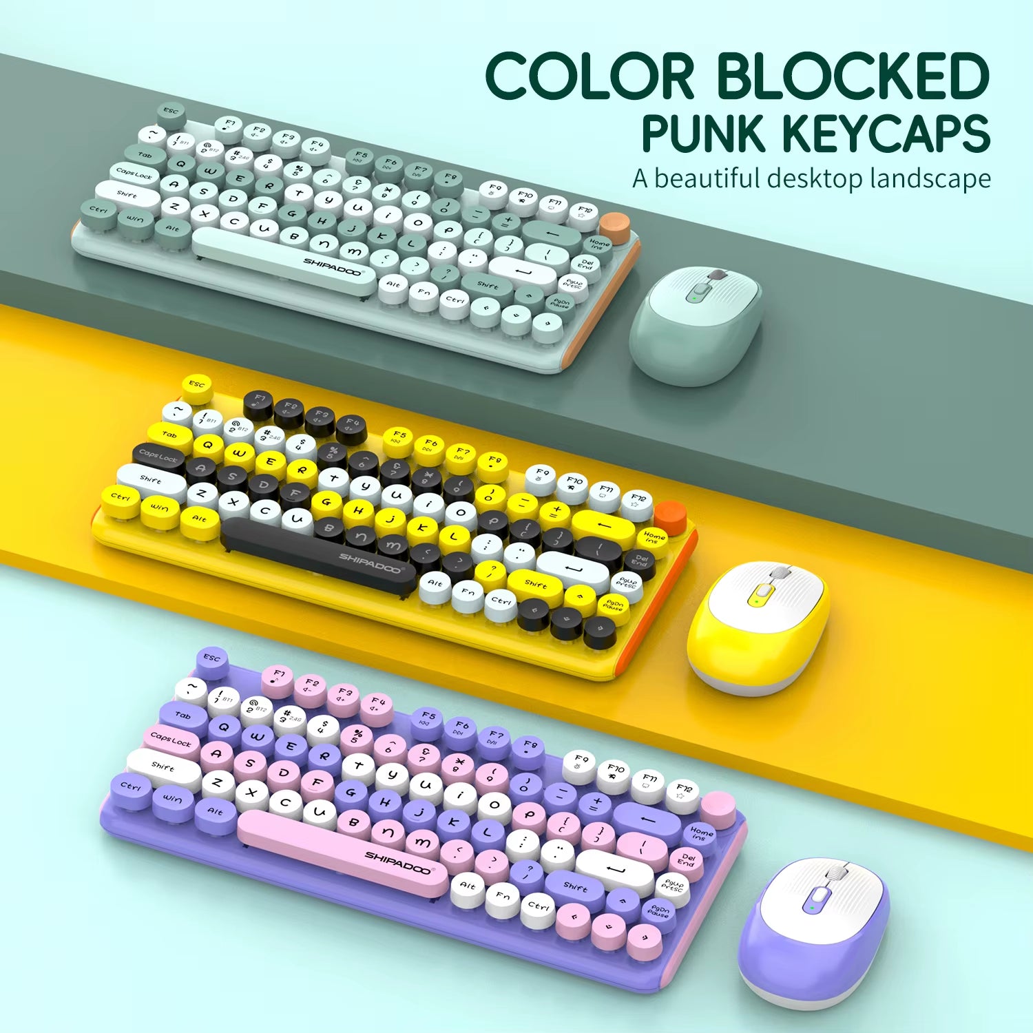 2.4G Wireless Keyboard&Mouse Combo Silent round Keycap Keyboard Bluetooth Rechargeable Computer Laptop 3 Steps 2400 DPI