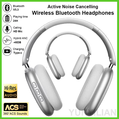 Newest ANC Max Bluetooth Headphone Active Noise Cancelling Wireless Earphone over Ear Games Headphones ENC HD Mic Stereo Headset