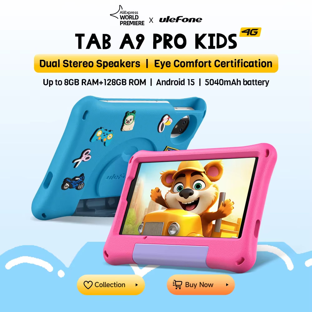 【2025 New】 Tab A9 Pro Kids 4G Tablet Android 15 RAM(8+8) 128GB ROM 5040Mah 8.68" Display Child-Friendly TÜV Eye-Comfort