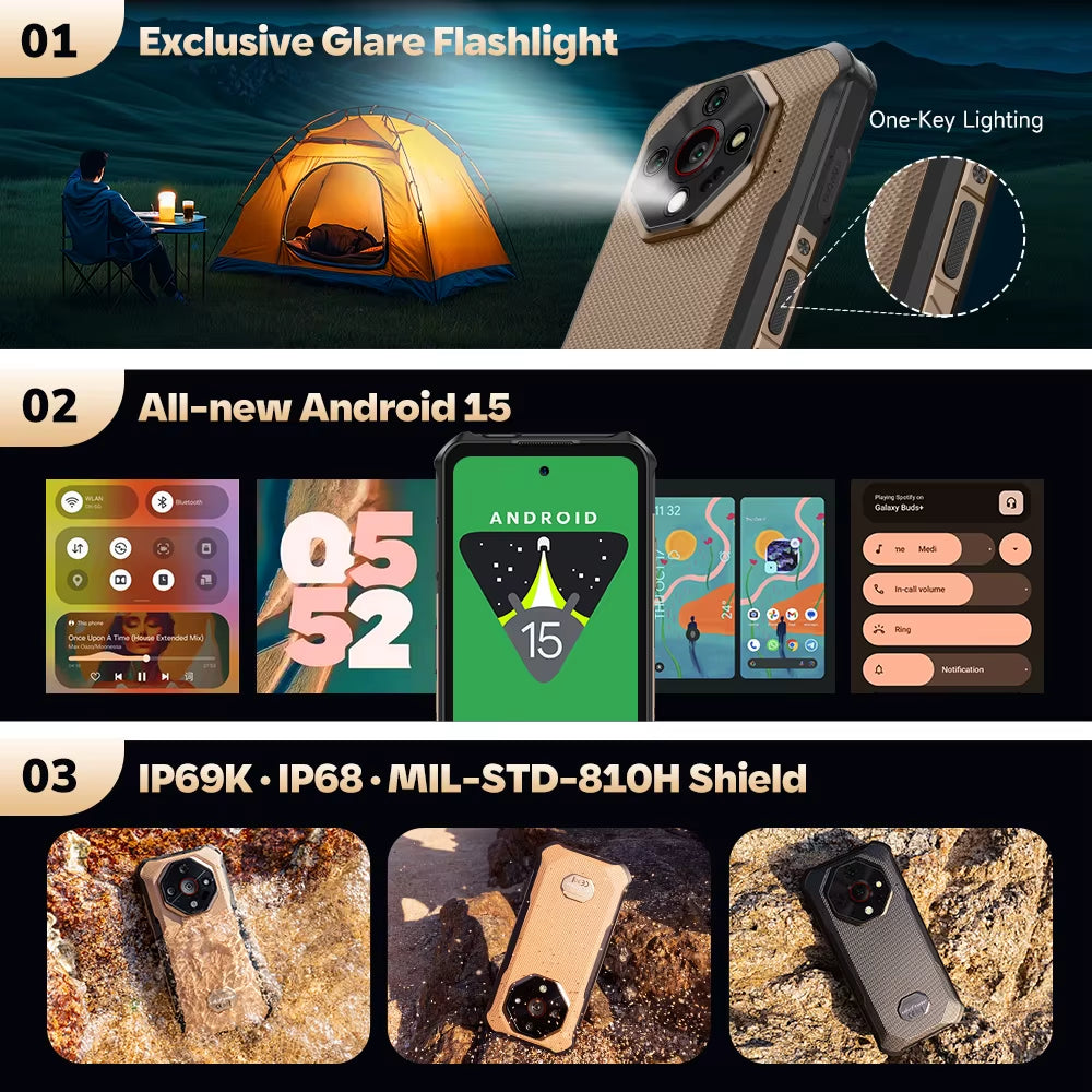 Armor X16 Pro 5G Rugged Phone 10360Mah up to 16GB RAM 256GB ROM 120Hz 6.56" Android Smartphone with Google Gemini