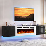 70In Wall Mount Floating TV Stand Console Electric Fireplace 36In 12-Color LED Storage Fit 80In Tvs Living Room White Customized