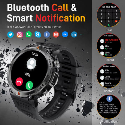 KE3 Black Bluetooth Call Smart Watch Men Full Touch Screen Health Monitor with Flashlight Men Smartwatch for Ios Androi