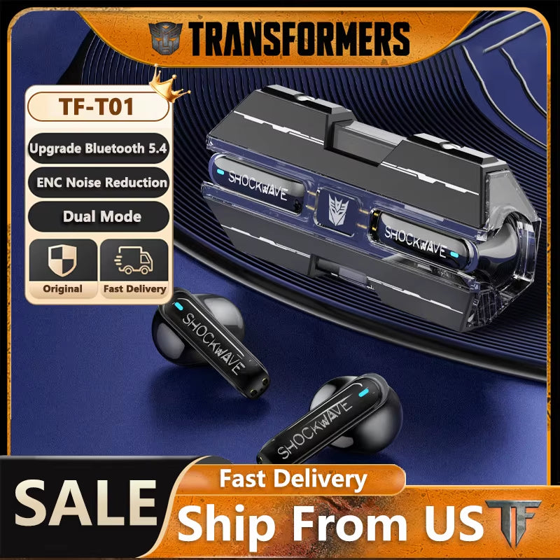 Ship from US  TF-T01 Gaming Earphones Bluetooth 5.4 ENC Noise Reduction Headphones HD Call Music Earbuds Bumble Bee